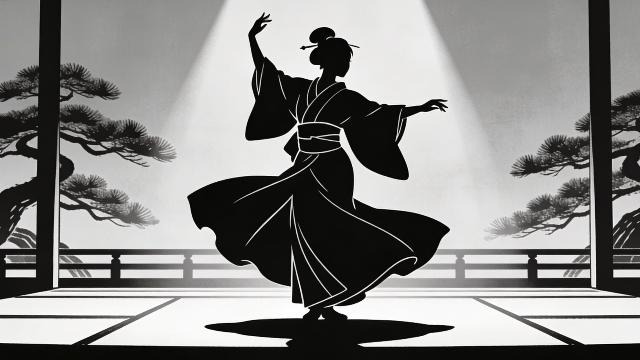 理学療法士監修の歌舞伎で女形を演じているイラスト。