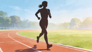 理学療法士監修の女子陸上選手が競歩をしているシルエットイラスト。