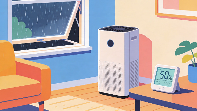 理学療法士監修の梅雨の時期の快適な過ごし方の例のイラスト。