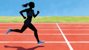 理学療法士監修の女性の陸上長距離選手のフラットイラスト。