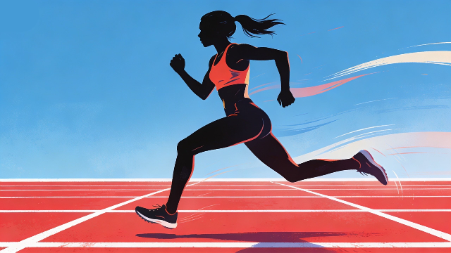 理学療法士監修の女性ランナーが走っているフラットイラスト。