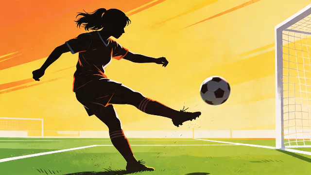 理学療法士監修のシュートをはなつ女子サッカー選手のシルエットイラスト。