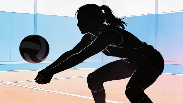 理学療法士監修の女子バレー選手がレシーブをしているシルエットイラスト。