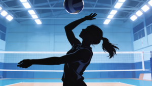理学療法士監修の女子バレーの選手がサーブを打とうとしているフラットイラスト。