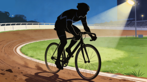 理学療法士監修の男性競輪選手が競技をしているシルエットイラスト。