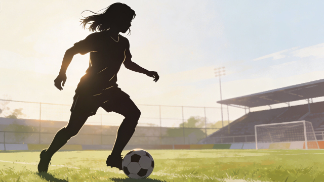 理学療法士監修の女子サッカー選手がドリブルをしているシルエットイラスト。