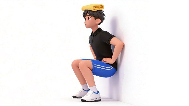小学生の体幹トレーニング 壁を使ってのスクワットの運動