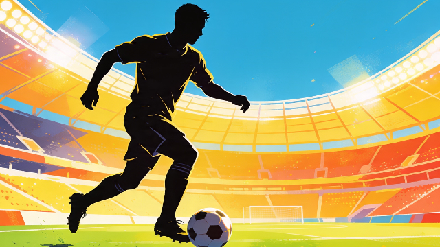ドリブルをするサッカー選手のシルエットイラスト。